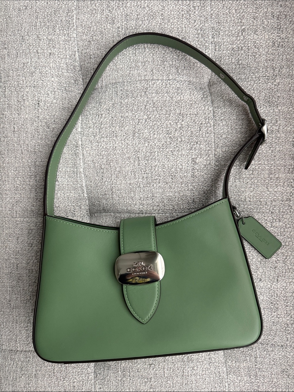 Coach Eliza Shoulder Bag in Mint Green Leather with Silver Hardware